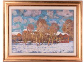 Arseny Vlasov (1914 - 1997) Russian, Winter Buildings, unsigned, oil on board, 50.5 cm x 71 cm,