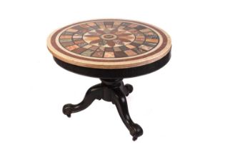 A good Victorian specimen marble top centre table, the central roundel with a pietra dura butterfly,