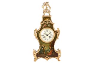 A Mougin of Paris, Louis XV style Vernis Martin cased balloon mantle clock c1900, The eight-day