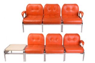 A set of modular Girsberger 'Model 1400' lounge chairs, with orange leather button upholstery and