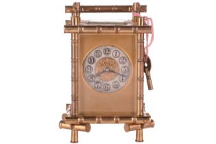 A late 19th-century French gilt brass 'bamboo' carriage clock, in the Aesthetic taste, the