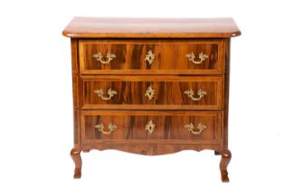 A Maltese walnut and olive wood chest of small proportions, circa 1800, three drawers with gilt