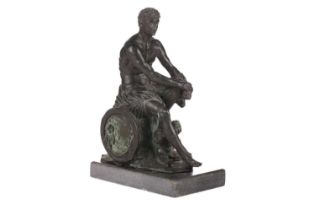 A classical bronze study of the Ludovisi Ares/Mars, 19th Century, modelled seated on a stump holding