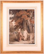 Attributed to Joshua Cristall (1767-1847), ladies in conversation by a well, unsigned, pencil and