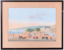 19th century Neapolitan School, La Villa Reale Naples, unsigned, gouache, 30cm x 50cm, framed and