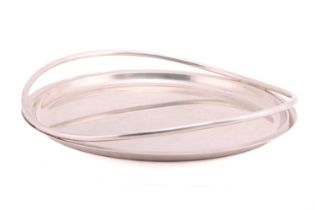 A large Christofle electroplated circular tray, with integral side handles, impressed stamp, 38 cm