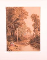 Attributed to Francis Stevens (1781-1823), Couple seated by a stream, unsigned, watercolour,