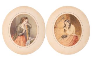 Attributed to Joshua Cristall (1767-1847), a pair of half-length portraits of young ladies,