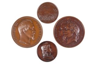 A collection of four French commemorative medals, comprising: 1855 Visit of Queen Victoria, portrait