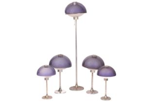 A pair of Robert Welsh design for Lumitron tulip table lamps, with white acrylic domed inner