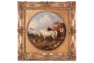 Follower of John Frederick Herring Junior (1815-1907), two horses in a farmyard, with pigs and