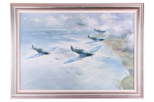 Frank Wootton (1914-1998), 'Operation Overlord - D-Day June 6th 1944', Spitfire in flight, signed