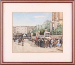 Emile Hoeterickx (1858 - 1923) Belgian, A street-side Punch & Judy show, signed and dated 1880,