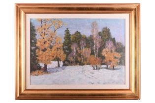 Arseny Vlasov (1914 - 1997), Russian, Winter Woods, signed A Vlasov, oil on board, 50 cm x 71 cm