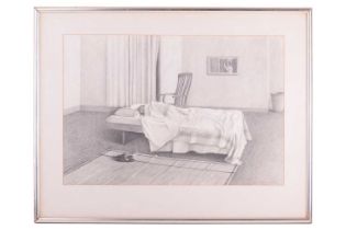 David Pugh Evans (1942 - 2020), A Large Room and a Bed, signed, pencil on paper, 39 x 57 cm,