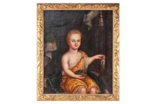 18th-Century British School, Boy in Classical robes holding a nest and a dead bird, unsigned, oil on