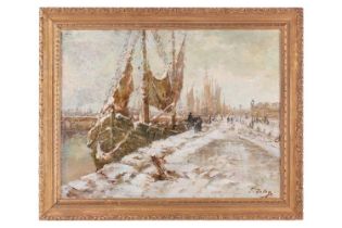 Georges Deloy (1855 - 1930) French, Winter harbour scene (possibly Nice), signed, oil on canvas,