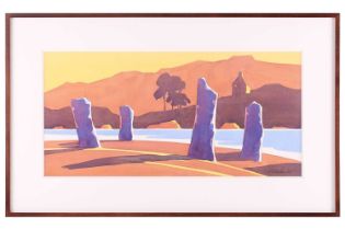 M. Strider (21st-century), Standing stones by water, signed and dated 2011, watercolour, 25 x 51 cm,