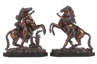 After Guillaume Coustou the Elder (1677-1746), a pair of twentieth-century bronze Marly horses on