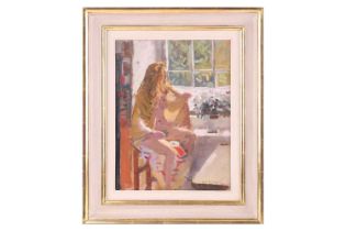 Ken Howard (1932 - 2022), Artist's model at a window, signed, oil on board, 35 x 27 cm, framed 49