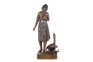After Hermann Gladenbeck (1827-1918), a twentieth-century patinated bronze figure of a girl with