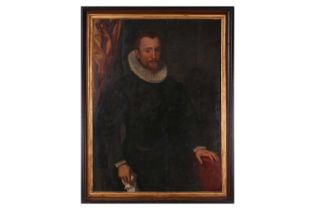 17th-Century Dutch School, three-quarter length portrait of a gentleman holding a handkerchief,