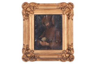 Follower of Luis De Morales (1509/10 - 1586) Spanish, Monk holding a skull, crucifix, rossary and