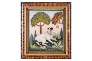 Marie Amalia (b. 1967) French, Le Jack Russel (1998), signed reverse painting on glass and