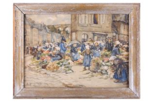 Edith Mary Urquhart (1874-1945) Scottish, Market at Morlaix, signed, watercolour, 35 x 49.5 cm,