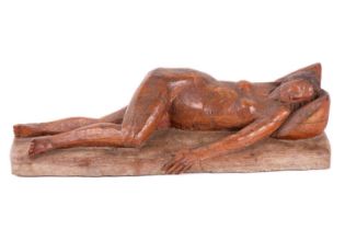 Pierre Merlier (1931- 2017), reclining nude, carved signature on the base, carved and painted