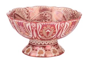 Fred Passenger for William De Morgan, a large footed and shaped pedestal bowl, lustre decorated with