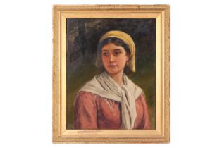 Charles Sillem Lidderdale (1831 - 1895), portrait of a lady wearing a white scarf, monogrammed,