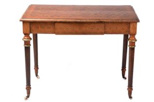 A Victorian "Louis XVI" style parquetry inlaid rectangular side table with a geometric cube