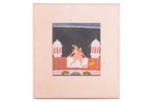 School of Udaipur (18th century), An erotic scene, gouache, 21 x 19 cm, framed 38 x 35 cm The Estate