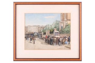 Emile Hoeterickx (1858 - 1923) Belgian, A street-side Punch & Judy show, signed and dated 1880,