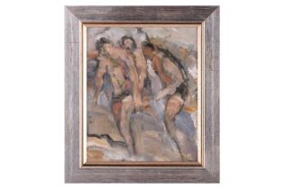 Robert Medley (1905-1994) 'Bathers', unsigned, labelled verso, oil on board, 30.5 x 25.5 cm,