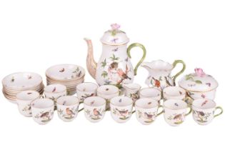 A Herend Rothschild Botanical Bird porcelain tea set, comprising thirteen cups, fourteen saucers,