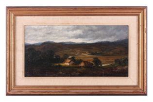 W.H. Pate? (20th century), Moorland landscape with cottages, indistinctly signed and dated July 1958