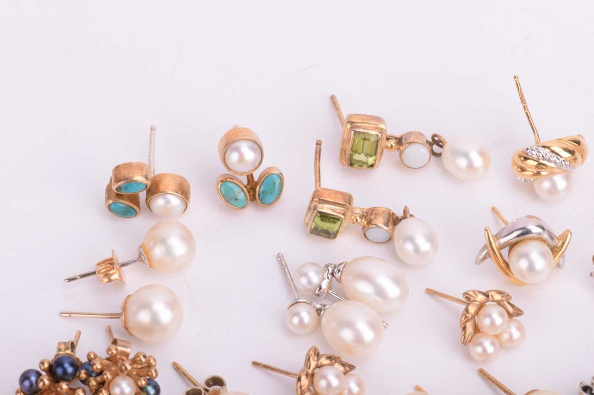 A collection of mostly pearl earrings, including a pair of 18ct white gold double pearl drop - Image 6 of 6