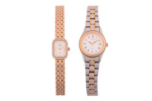 A Collection of Two Ladies Wristwatches A Rotary 9k yellow gold quartz wristwatch having white