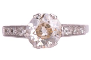 An old cut-diamond single stone ring. Principle diamond weighs 1.50ct. M colour, I1 clarity. Set