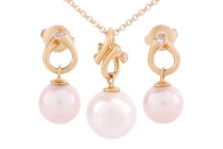 Georg Jensen - 'Magic' pendant and earrings en-suit set with cultured pearl and diamond, designed by