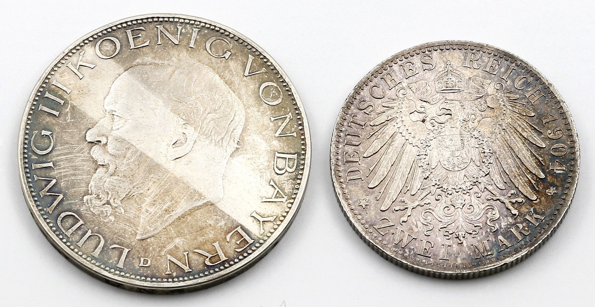 Bayern, Otto bzw. Ludwig III, 2 Mark 1904 und 3 Mark 1914.