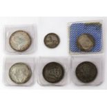 7 Silbermünzen, Deutsches Reich vor 1914.