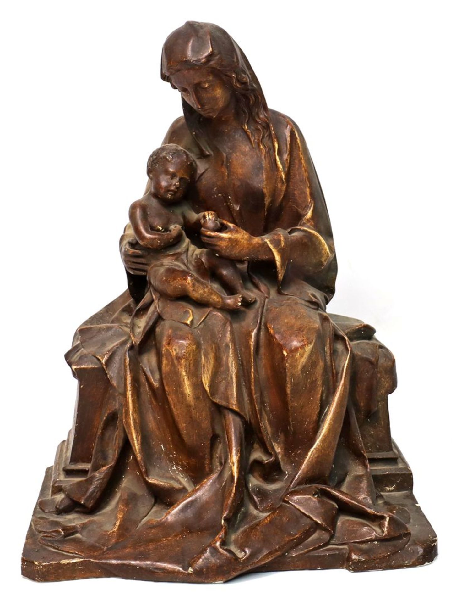 Große Skulptur "Gottesmutter mit Christusknaben" im Renaissance-Stil.
