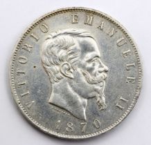 Italien, Vittorio Emanuele, 5 Lire 1870.