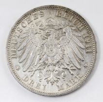 Württemberg, Wilhelm II und Charlotte, 3 Mark 1911,