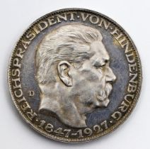 Medaille auf den 80. Geburtstag von Hindenburg, 1927.