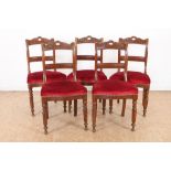 Serie van 5 mahonie stoelen met rood