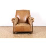 Bruinlederen Art Deco clubfauteuil